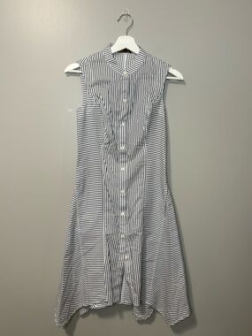 Donna Karan Tulip Stripe Button Up Sleeveless Shirt Dress